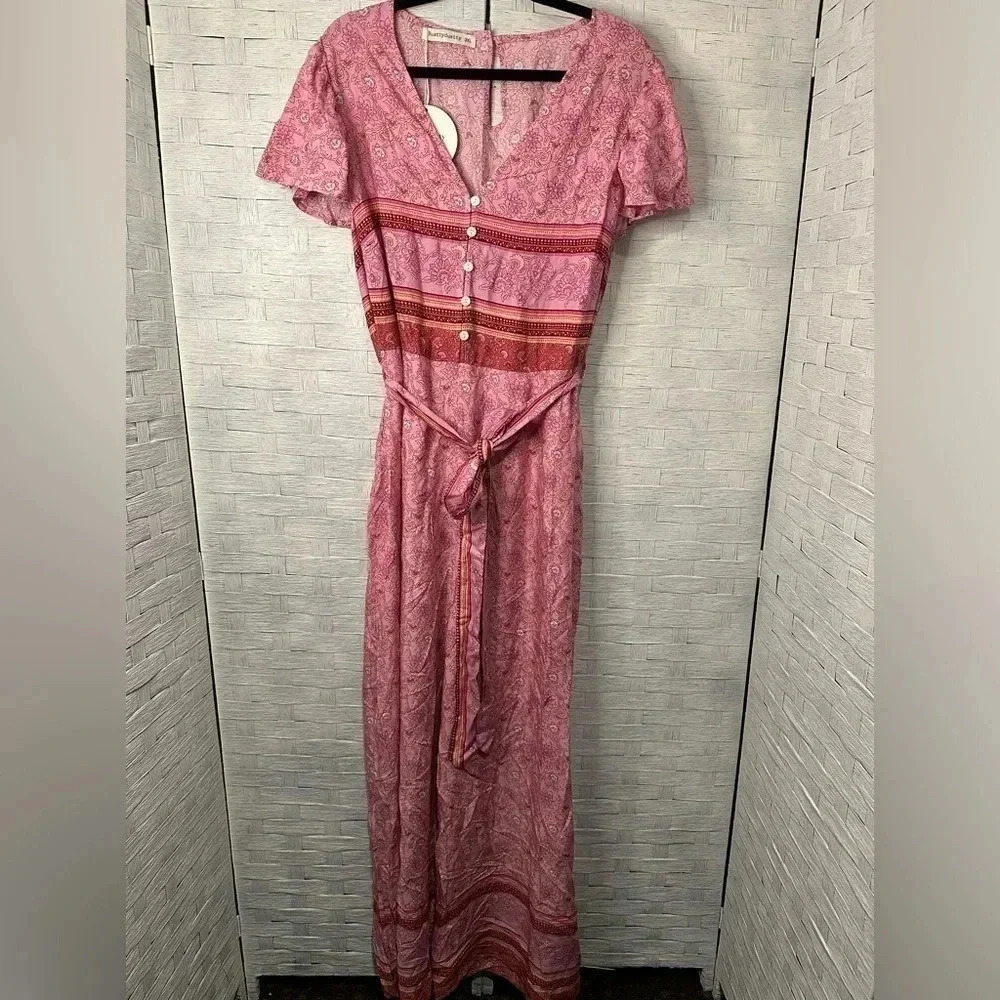 Rusttydustty lightweight pink floral jumpsuit romper size 3X